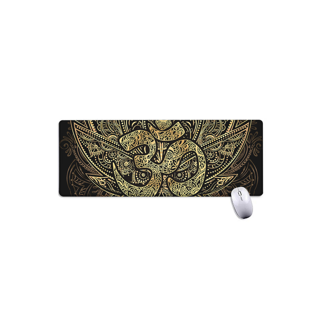 Gold Om Lotus Print Extended Mouse Pad