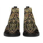 Gold Om Lotus Print Flat Ankle Boots