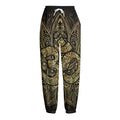 Gold Om Lotus Print Fleece Lined Knit Pants
