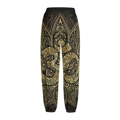 Gold Om Lotus Print Fleece Lined Knit Pants