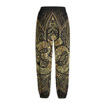 Gold Om Lotus Print Fleece Lined Knit Pants
