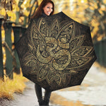 Gold Om Lotus Print Foldable Umbrella