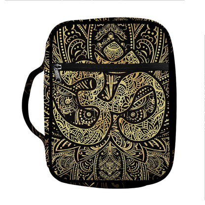 Gold Om Lotus Print Front Pocket Bible Bag