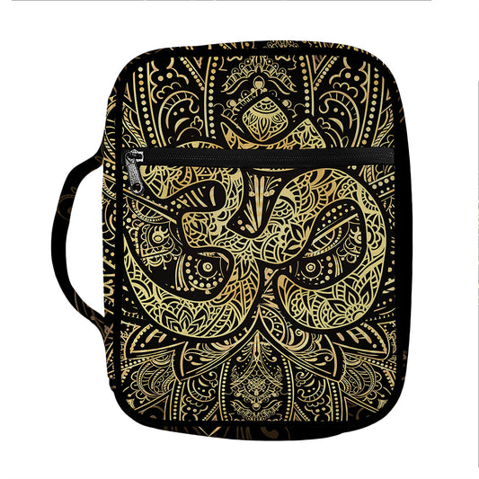 Gold Om Lotus Print Front Pocket Bible Bag