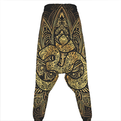 Gold Om Lotus Print Hammer Pants