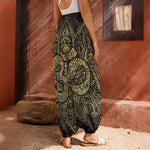 Gold Om Lotus Print Harem Pants