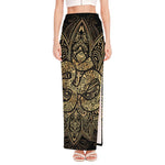 Gold Om Lotus Print High Slit Maxi Skirt