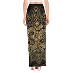 Gold Om Lotus Print High Slit Maxi Skirt