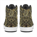 Gold Om Lotus Print High Top Leather Sneakers