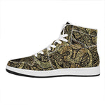 Gold Om Lotus Print High Top Leather Sneakers