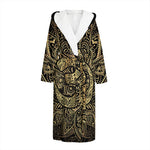 Gold Om Lotus Print Hooded Bathrobe