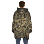 Gold Om Lotus Print Hoodie Blanket