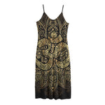 Gold Om Lotus Print Jersey Midi Cami Dress