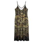 Gold Om Lotus Print Jersey Midi Cami Dress