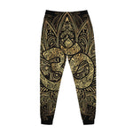 Gold Om Lotus Print Jogger Pants