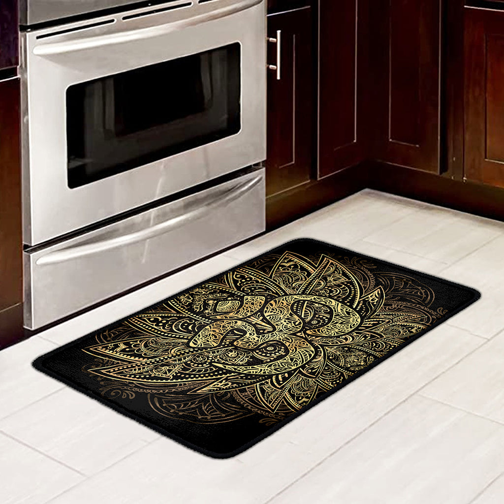Gold Om Lotus Print Kitchen Mat