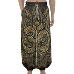 Gold Om Lotus Print Lantern Pants
