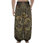 Gold Om Lotus Print Lantern Pants