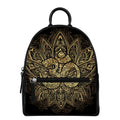 Gold Om Lotus Print Leather Backpack