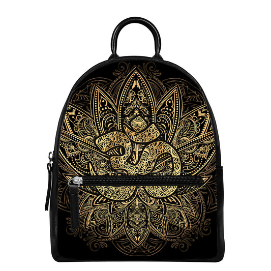 Gold Om Lotus Print Leather Backpack