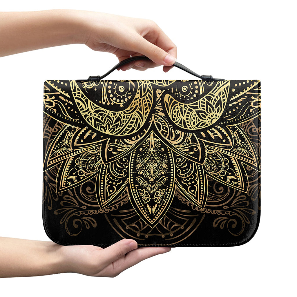 Gold Om Lotus Print Leather Bible Cover