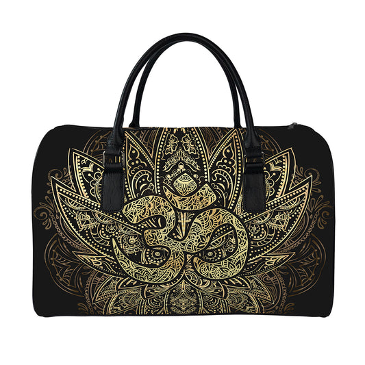 Gold Om Lotus Print Leather Duffle Bag