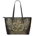 Gold Om Lotus Print Leather Tote Bag With Zipper