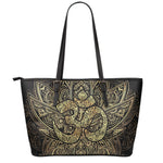 Gold Om Lotus Print Leather Tote Bag