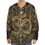 Gold Om Lotus Print Long Sleeve Baseball Jersey