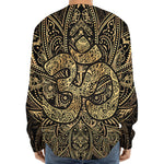 Gold Om Lotus Print Long Sleeve Baseball Jersey
