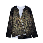 Gold Om Lotus Print Long Sleeve Short Coat