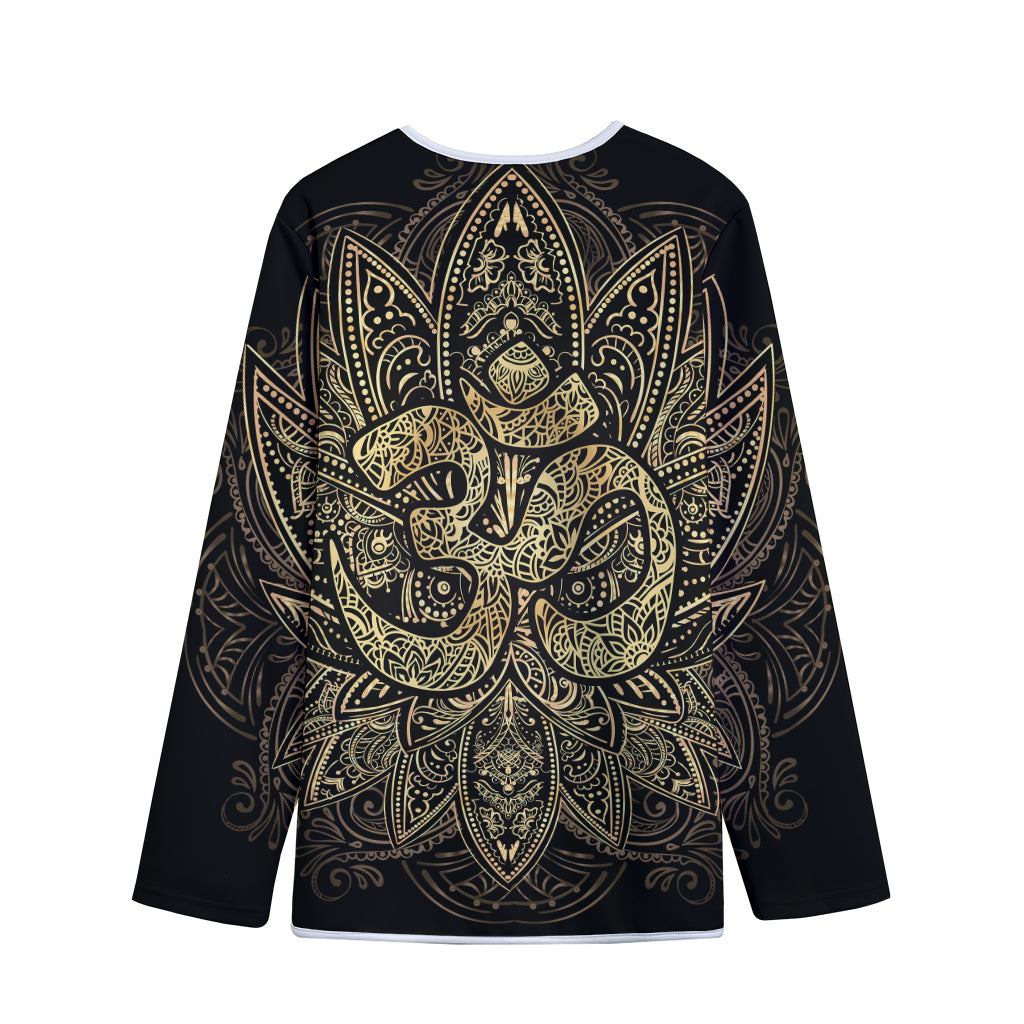 Gold Om Lotus Print Long Sleeve Short Coat