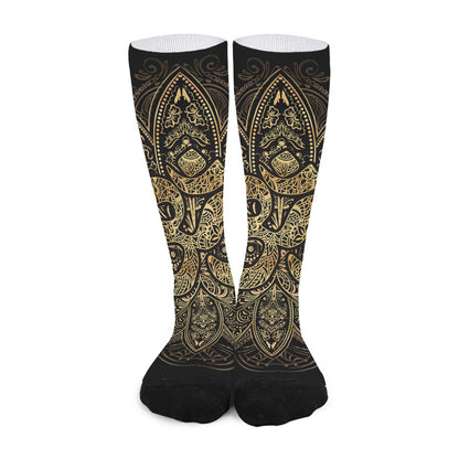 Gold Om Lotus Print Long Socks