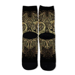 Gold Om Lotus Print Long Socks