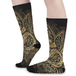 Gold Om Lotus Print Long Socks