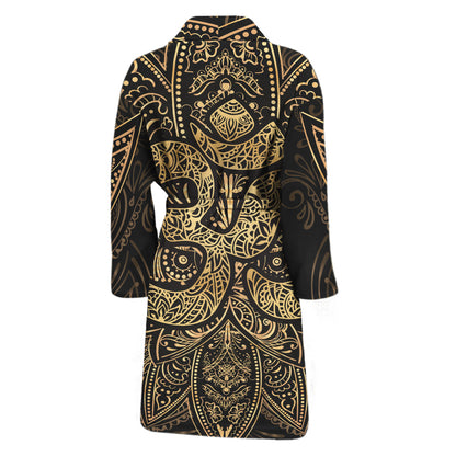 Gold Om Lotus Print Men's Bathrobe
