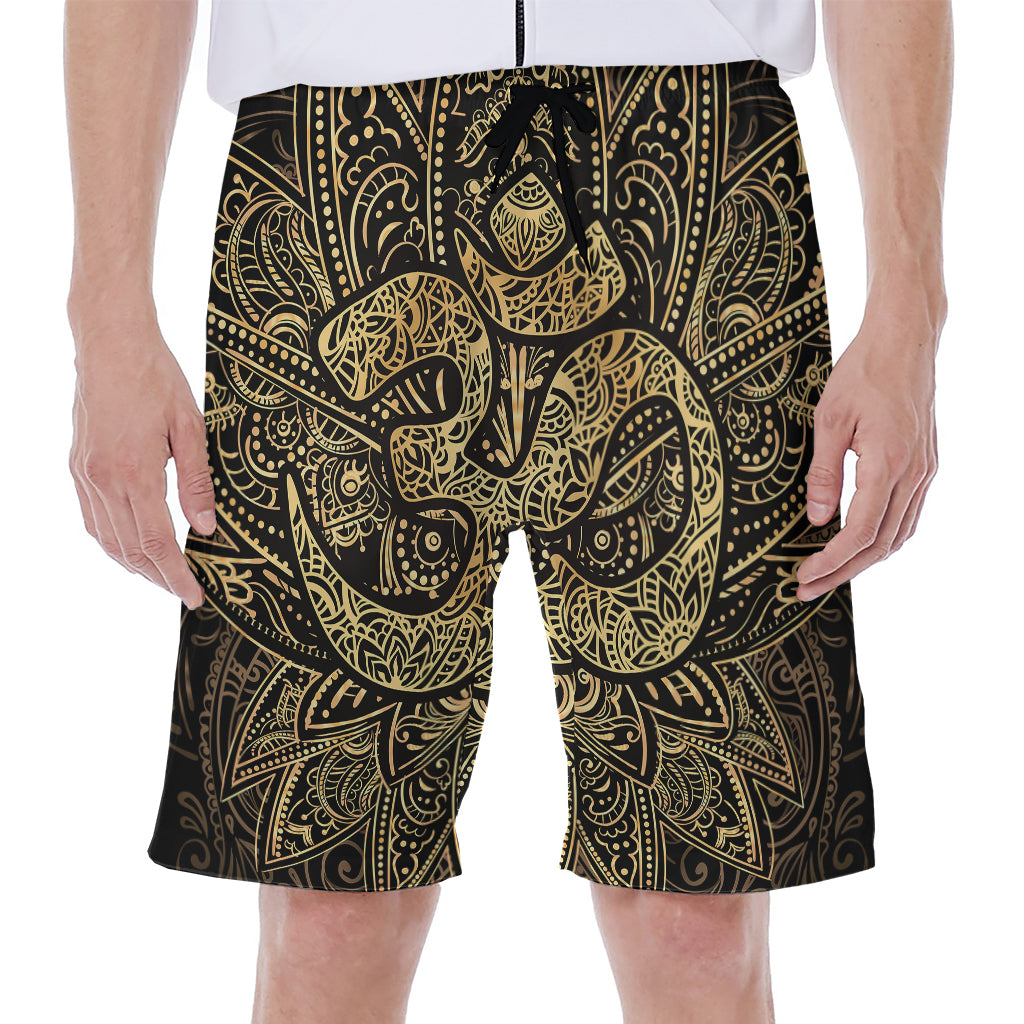 Gold Om Lotus Print Men's Beach Shorts
