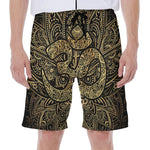 Gold Om Lotus Print Men's Beach Shorts