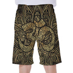 Gold Om Lotus Print Men's Beach Shorts