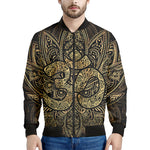Gold Om Lotus Print Men's Bomber Jacket