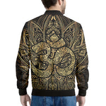 Gold Om Lotus Print Men's Bomber Jacket