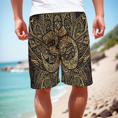 Gold Om Lotus Print Men's Cargo Shorts