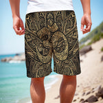 Gold Om Lotus Print Men's Cargo Shorts