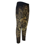 Gold Om Lotus Print Men's Compression Pants