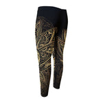 Gold Om Lotus Print Men's Compression Pants