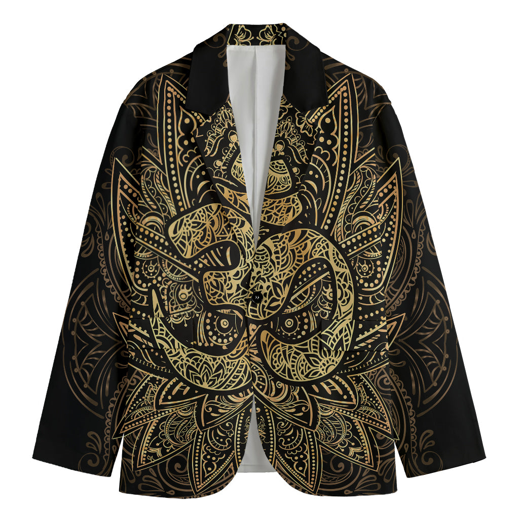 Gold Om Lotus Print Men's Cotton Blazer