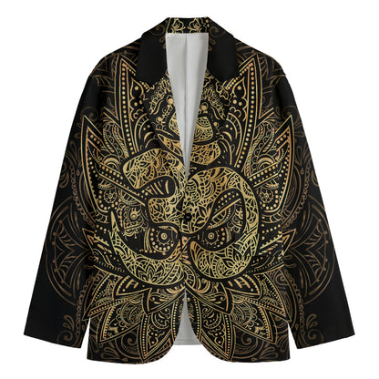 Gold Om Lotus Print Men's Cotton Blazer