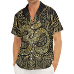 Gold Om Lotus Print Men's Deep V-Neck Shirt