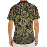 Gold Om Lotus Print Men's Deep V-Neck Shirt