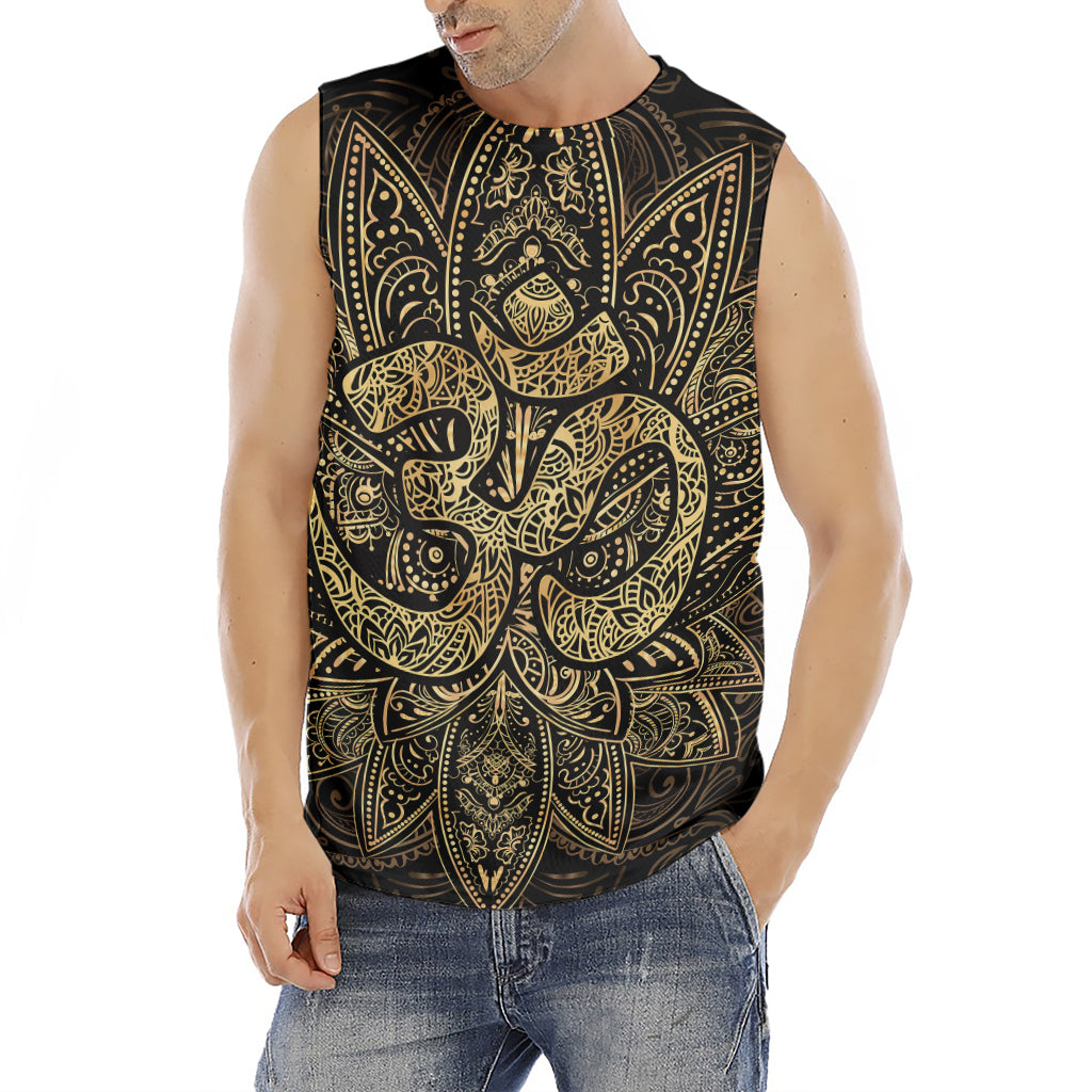 Gold Om Lotus Print Men's Fitness Tank Top